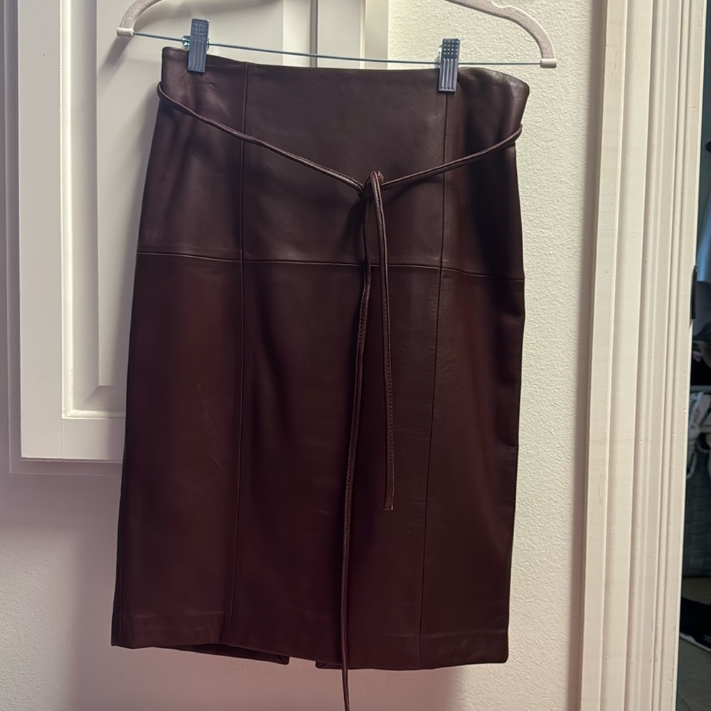 Burgundy genuine leather pencil skirt by Antonio Melani